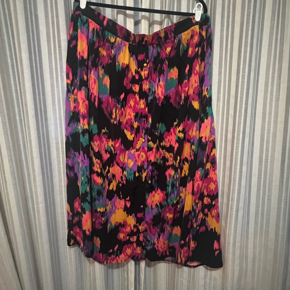 SHEIN colorful ikat button midi skirt